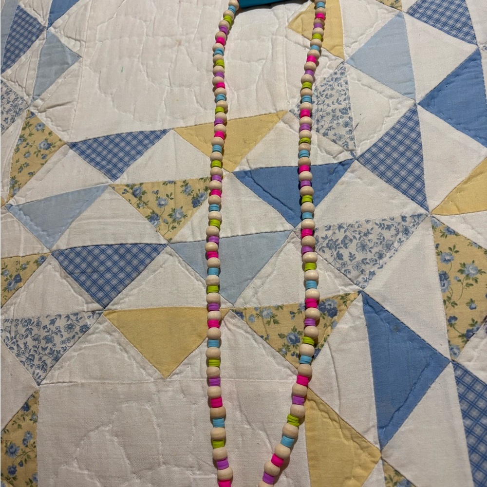 Pink and Blue Key Card Holder with Playful Bead Design - Picture 2 of 3